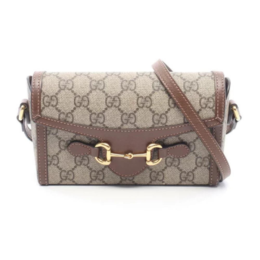 Gucci Horsebit GG Supreme Shoulder Bag Canvas Leather Beige Cream Brown
